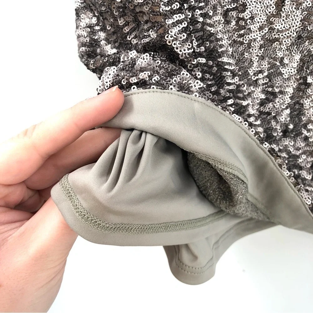 J.JILL Silver Sequin Pencil Skirt Grey Pull On Elastic Waist Holiday Christmas